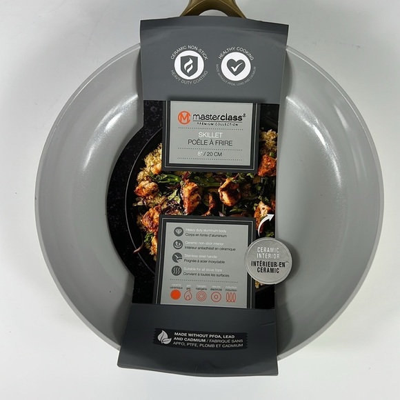 Masterclass Cookware Ceramic Non Stick Frying Pan Skillet Gold Handle 8" NEW - Picture 3 of 6